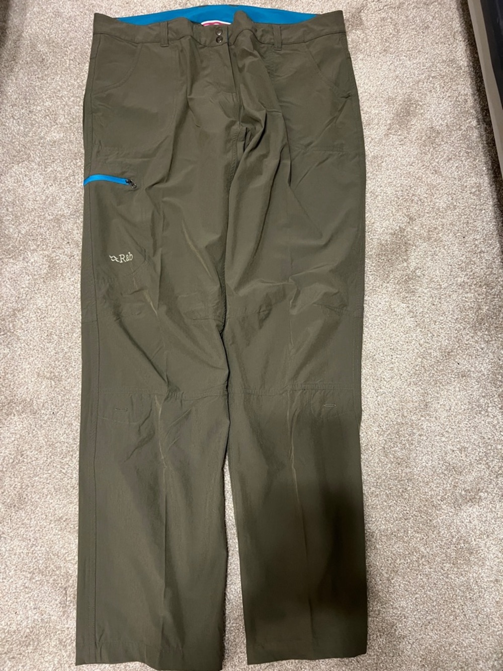 Rab Women's Helix Trousers in Olive with Teal Waistband - Size 16 - Picture 2 of 3